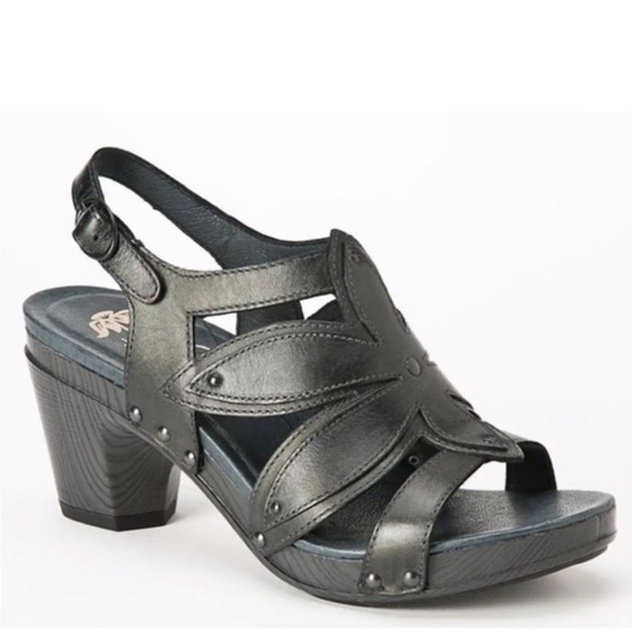 Dansko Nina Metallic Brown Leather Flower Sandals Heels Nailhead Detail Clog 41 - Picture 1 of 16